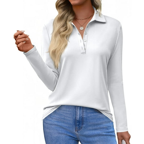 Women's Polo Shirts Long Sleeve Golf T Shirt UPF 50+ Sun Protection Lightweight Athletic Tennis ShirtsWhite L