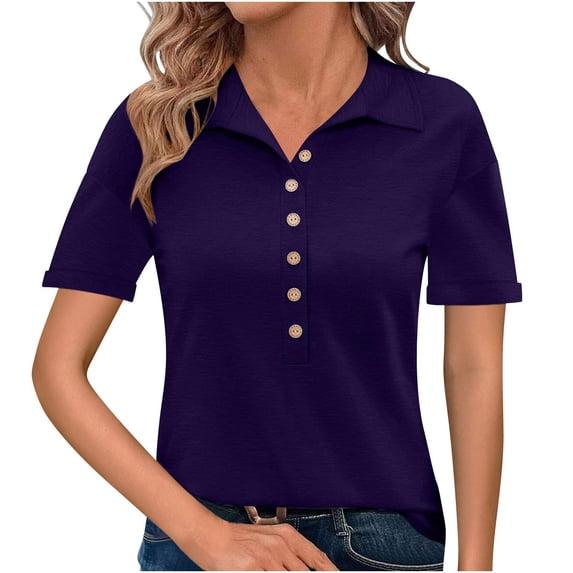 Women's Polo Shirts Short Sleeve Classic Button Lapel Collared Work Blouses Summer Business Casual Tops