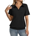 thumbnail image 1 of Women's Polo Shirts Short Sleeve V-Neck Collared Tops Blouse Golf Shirt Work Casual Summer Tee, 1 of 4
