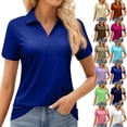 thumbnail image 1 of Women's Polo Shirts Short Sleeve V-Neck Polo Collared Solid Color Tops Golf Shirt Work Casual Summer Tee Work Summer Business Tees Blue L, 1 of 5