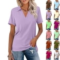 thumbnail image 1 of Women's Polo Shirts Short Sleeve V Neck Summer Tops Business Casual Collared Shirts Loose Tees,Light Purple XXL, 1 of 5