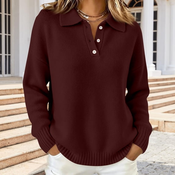 Women's Polo Shirts Spring Summer Sweater Tops Long Sleeve Soft Trendy Business Casual Outfits Sweater