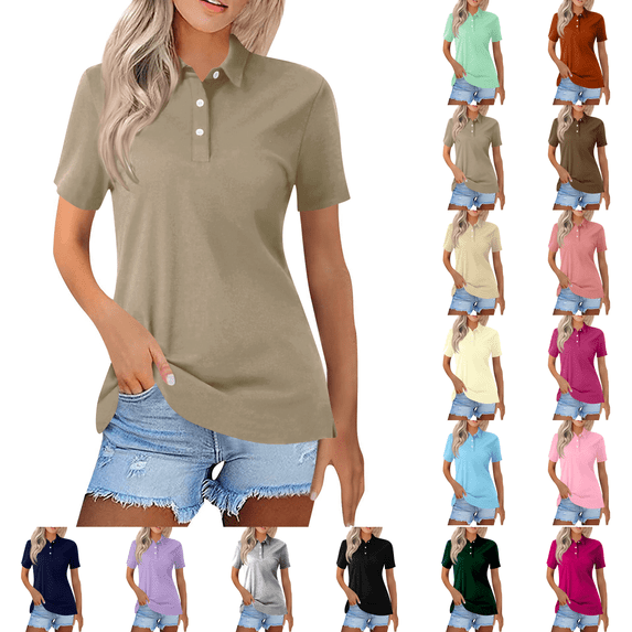 Women's Polo Shirts With Short Sleeves Collar Ladies Golf Shirts Business Casual Athletic Wear Light Brown S