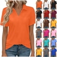 thumbnail image 1 of Women's Polos Shirts UPF 50+ Short Sleeve Golf Shirt Quick Dry Sun Protection Buttoned -Linen Casual Work Collar Top, 1 of 8