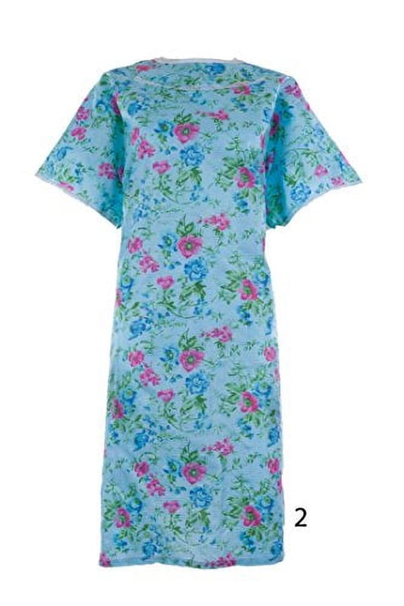Women's Poly Cotton Backwrap Gown - (Large, Blue Flower)