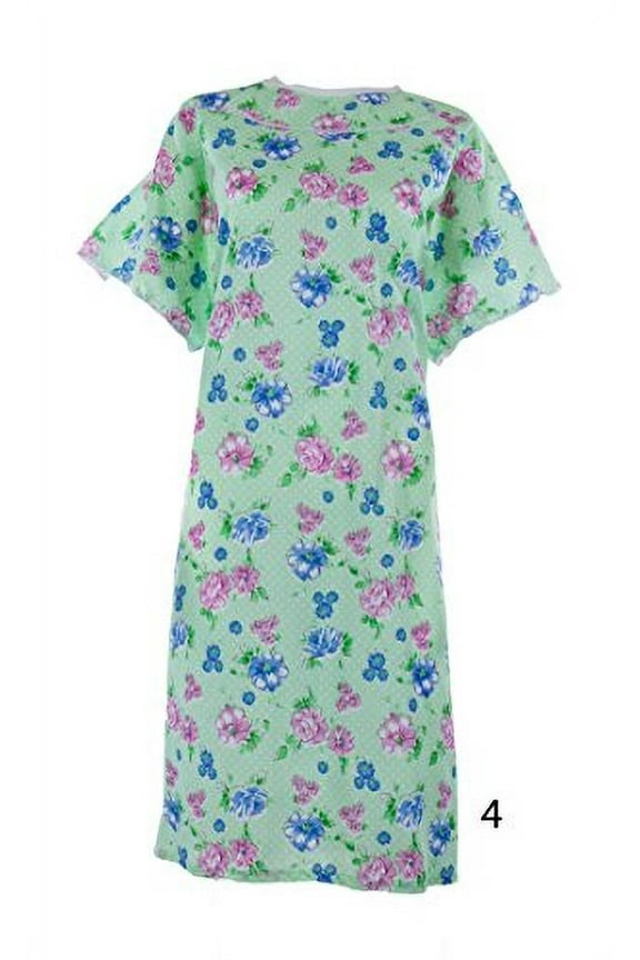 Women's Poly Cotton Backwrap Gown - (Large, Green Flower)