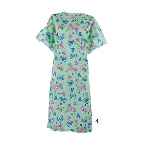 Women's Poly Cotton Backwrap Gown - (Medium, Green Flower)