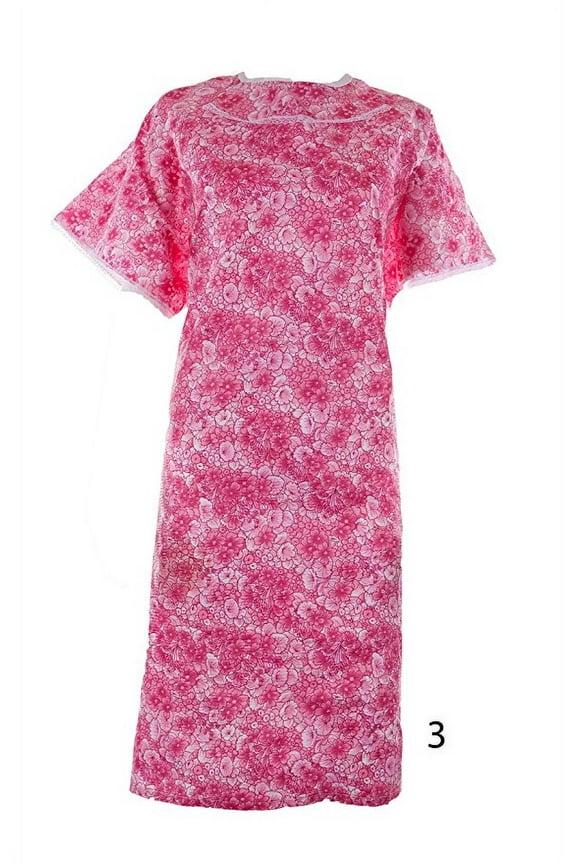 Women's Poly Cotton Backwrap Gown - (Medium, Red/Pink Flower)