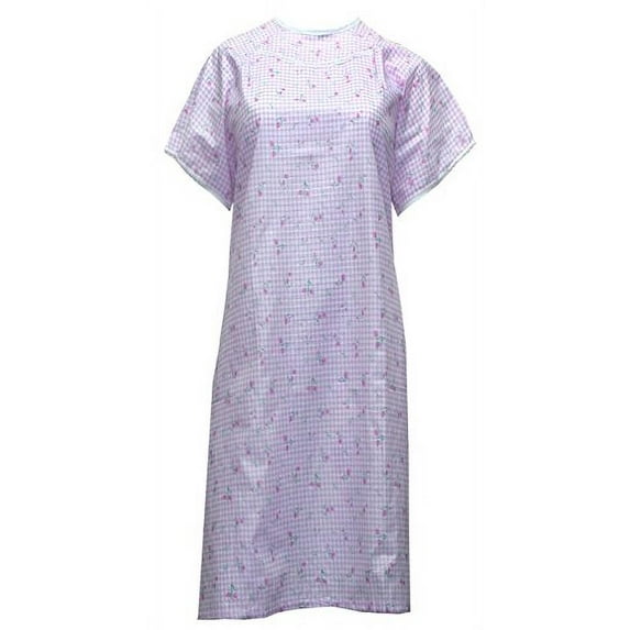 Women's Poly Cotton Backwrap Gown - Pink with Pink Flowers - 2XL