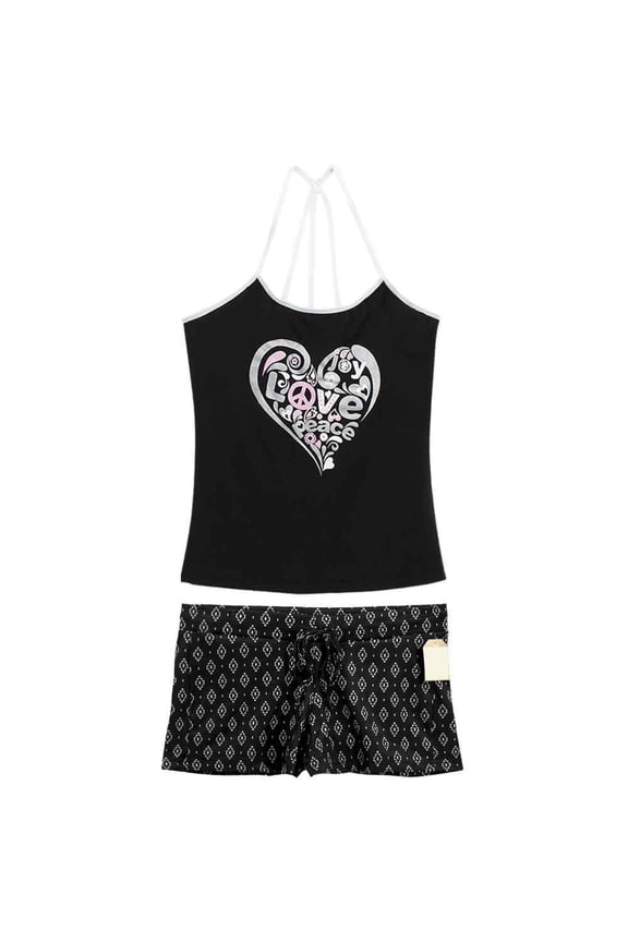 Women's Poly Tank and Shorts Pajama Set, Love Peace Joy, Black, Small, 1 Set