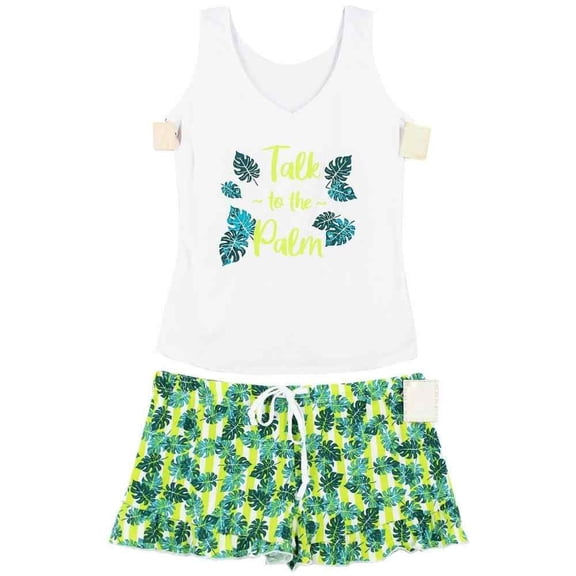 Women's Poly Tank and Shorts Pajama Set, Talk to the Palm, White, Medium, 1 Set