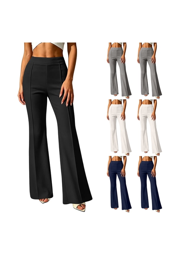 Women's Polyester Blend Business Pants, High Waist Slim Fit Tummy Control, Straight Leg, Work Office Daily Commute, Business Casual Professional | TruHer,White S