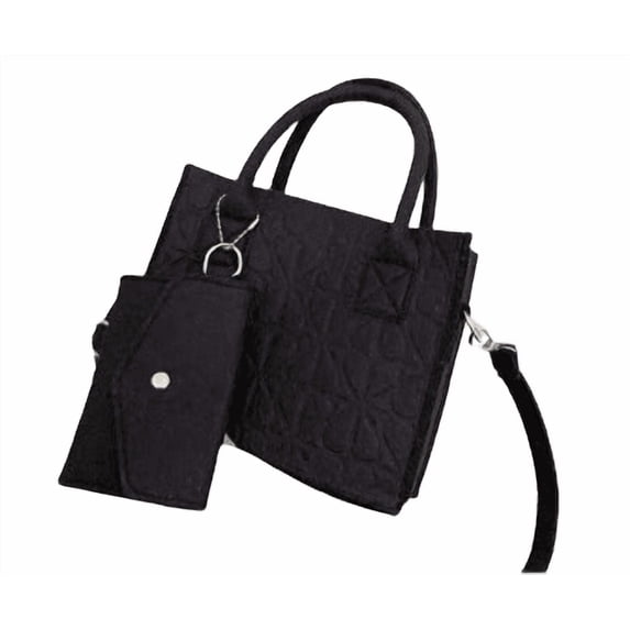 Women's Polyester Quilted Tote Set, Black, 2-Piece