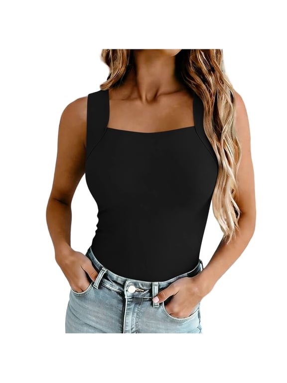 Women's Polyester Spandex Blend Tank Tops Casual Loungewear Seamless Stretch Built-In Chest Pad Sleeveless Tops for Daily Wear and Light Activity