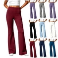 thumbnail image 1 of Women's Polyester Spandex Solid Color Pleated Flared Yoga Pants, Side Pocket Soft Casual Trousers, Comfort All Season Bottoms for Home Workplace Daily | TruHer,Black L, 1 of 9