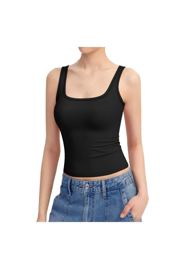 Women's Polyester/Spandex Square Neck Tank Top - Sleeveless, Double Lined for Basic Wear