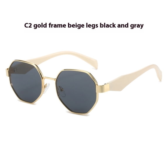 Womens Polygonal Sunglasses Large Rim Metal Frame Sun Glasses for Fashion Travel and Sun Protection Elegant Minimalist