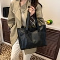 thumbnail image 1 of Women's Polyurethane Leather Handbag | Large Capacity Shoulder Tote Bag Black Brown | Striped Lightweight Design 12.6"x11"x5" | Fashion Purse for Shopping, Travel, Daily Use, 1 of 6