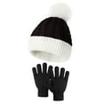 thumbnail image 1 of Women's Pom Pom Knitted Hat and Gloves Set, Soft Warm Two-Piece Knit Set with Ball Decoration, Cute Winter Beanie with Matching Gloves, Stretchable Knit Cap and Mittens Set for Daily Use Black, 1 of 4
