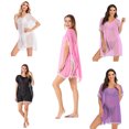 thumbnail image 1 of Women's Pom Pom Trim Kaftan Chiffon Swimwear Beach Bikini Swimwear Cover Up, 1 of 9