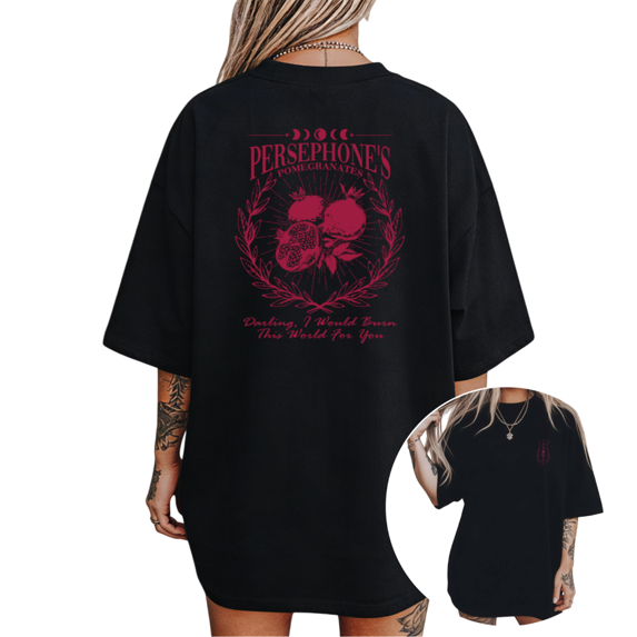 Women's Pomegranates Greek Mythology Graphic T Shirt Romance Book Lover Print Casual Short Sleeve Round Neck Top Black S-5XL