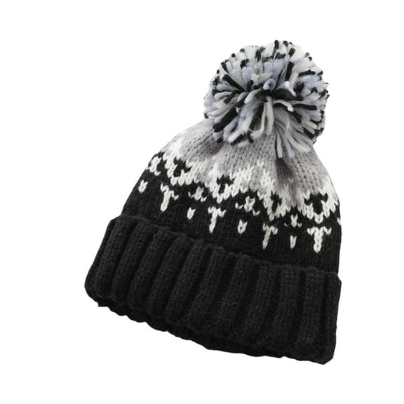 Women's Pompoms Pullover Hat Soft and Breathable Color Block Hat Windproof Knitted Hat for Daily Use Outdoor Travel