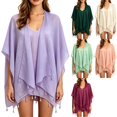 thumbnail image 1 of Women's Poncho Cape Beachwear Kimono Cover Up Open Front Draped Shawl Wrap Tassel Trim Lightweight for Travel Cruise Resort, Purple, Free Size, 1 of 8