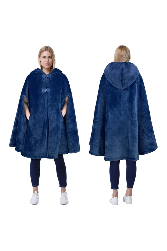 Women's Poncho Cape, Sherpa Fleece Cloak Coat, Snuggly Hooded Wearable Blanket, Gift Idea for Adults and Teen Girls