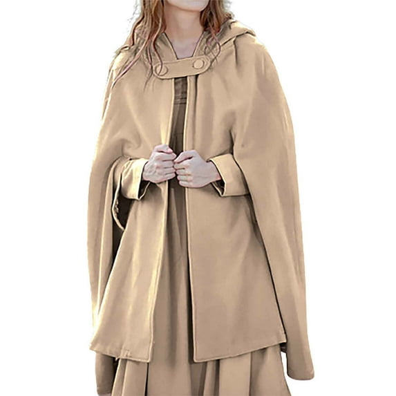 Women's Poncho Cape with Pockets, Hooded Cloak for Women Plus Size Open Front Cardigan Shawls Coat Trench Outwear (Large, Beige)