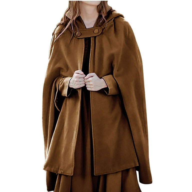 Women s Poncho Cape with Pockets Hooded Cloak for Women Plus Size Open Front Cardigan Shawls Coat Trench Outwear Medium Brown