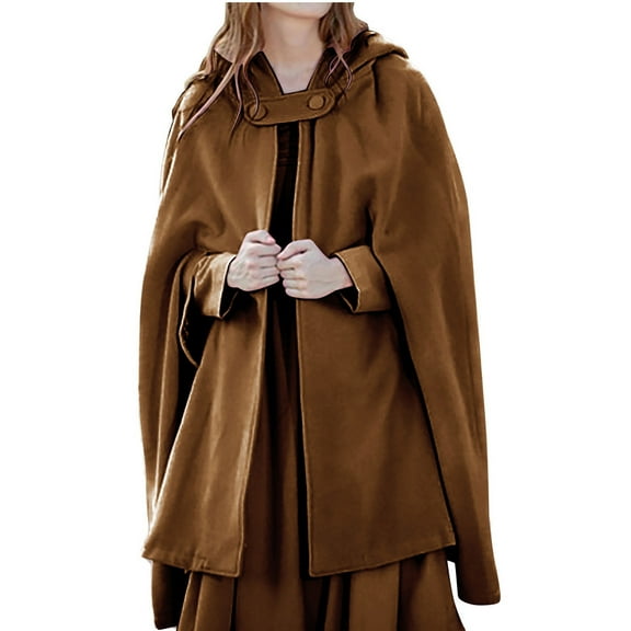 Women's Poncho Cape with Pockets, Hooded Cloak for Women Plus Size Open Front Cardigan Shawls Coat Trench Outwear (X-Large, Brown)