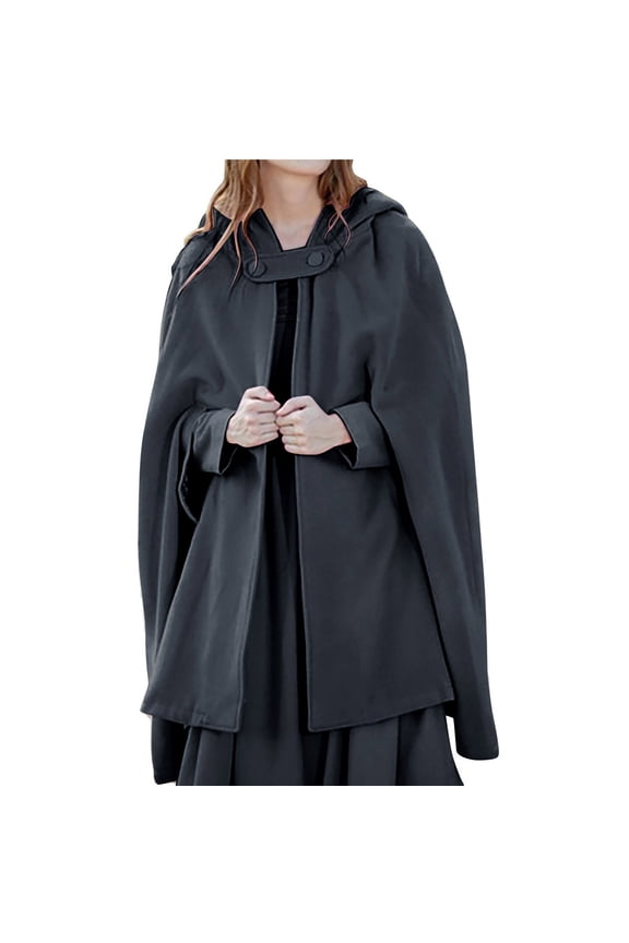 Women's Poncho Cape with Pockets, Hooded Cloak for Women Plus Size Open Front Cardigan Shawls Coat Trench Outwear (X-Large, Dark Gray)