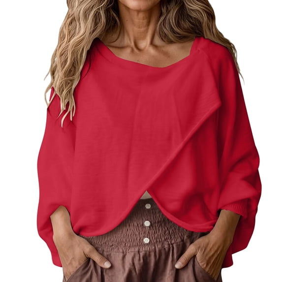 Women's Poncho Sweater, Cross Front Lightweight Knit Wrap for Women, Solid Color Cape Sweater Shawl Wrap, Casual Knit Poncho for Evening Dress, Versatile Ladies Shawl Wrap Top Red