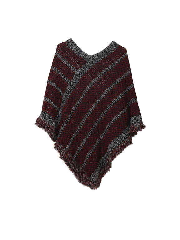 Women's Poncho Sweater - Long Sleeve Warm Knit Wrap Shawl with V-Neck, Asymmetric Hem for Casual Winter Wear, Travel, Christmas, Plus Size Lagenlook Pullover