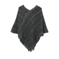 thumbnail image 1 of Women's Poncho Sweater - Long Sleeve Warm Knit Wrap Shawl with V-Neck, Asymmetric Hem for Casual Winter Wear, Travel, Christmas, Plus Size Lagenlook Pullover, 1 of 4
