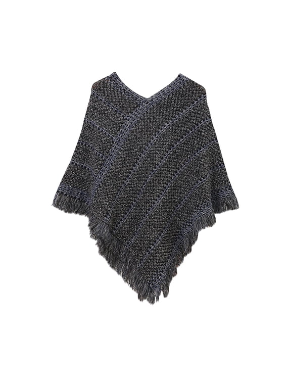 Women's Poncho Sweater - Long Sleeve Warm Knit Wrap Shawl with V-Neck, Asymmetric Hem for Casual Winter Wear, Travel, Christmas, Plus Size Lagenlook Pullover