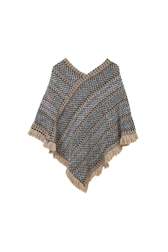 Women's Poncho Sweater - Long Sleeve Warm Knit Wrap Shawl with V-Neck, Asymmetric Hem for Casual Winter Wear, Travel, Christmas, Plus Size Lagenlook Pullover