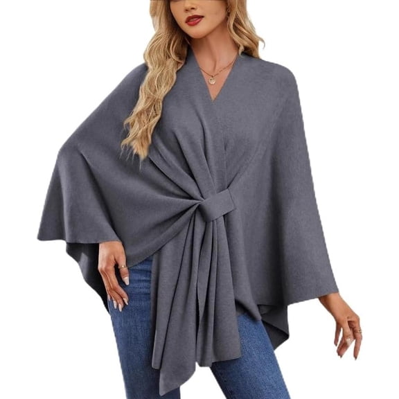 Women's Poncho Sweater - Soft Shawl Wrap Open Front
