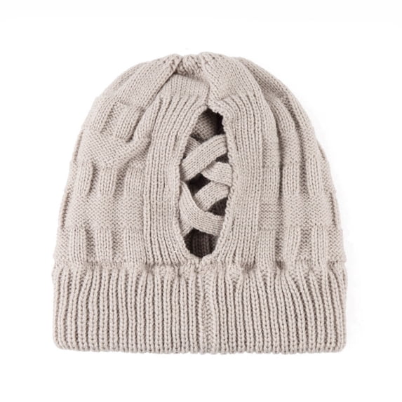 Women's Ponytail Beanie Hat, Criss Cross Knit Ponytail Hat for Women, Warm Winter Hat for Women with Ponytail Hole, Soft Stretch Messy Bun Knit Hat for Women, Cute Winter Beanie Hat for Women