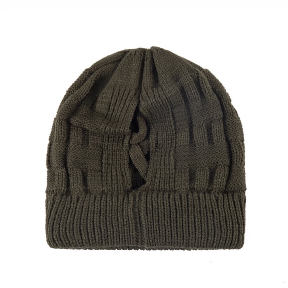 Women's Ponytail Beanie Hat, Criss Cross Knit Ponytail Hat for Women, Warm Winter Hat for Women with Ponytail Hole, Soft Stretch Messy Bun Knit Hat for Women, Cute Winter Beanie Hat for Women