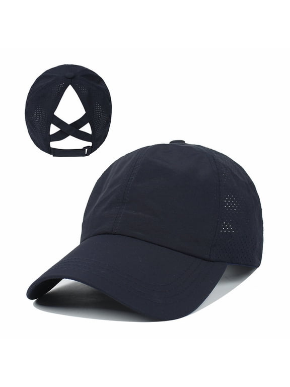 Women's Ponytail Hat Quick Dry Baseball Cap Sun Hat for Sports Navy by Duoif