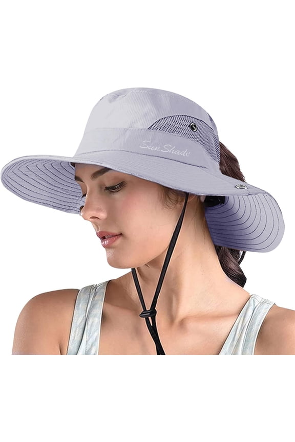 Women's Ponytail Safari Sun Hat,Wide Brim UV Protection Outdoor Bucket Hat,Foldable Beach Summer Fishing Hat