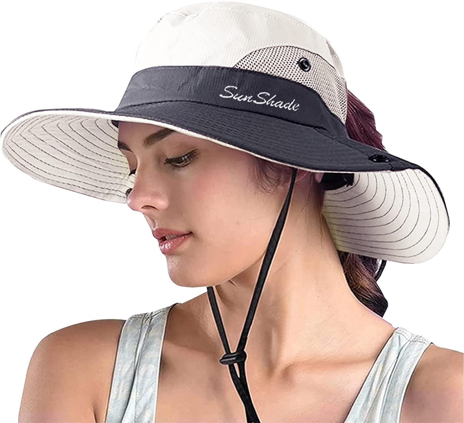 Sun Hat with Ponytail Hole Wide Brim UV Protection Packable Bucket Safari Hat Women main image 3
