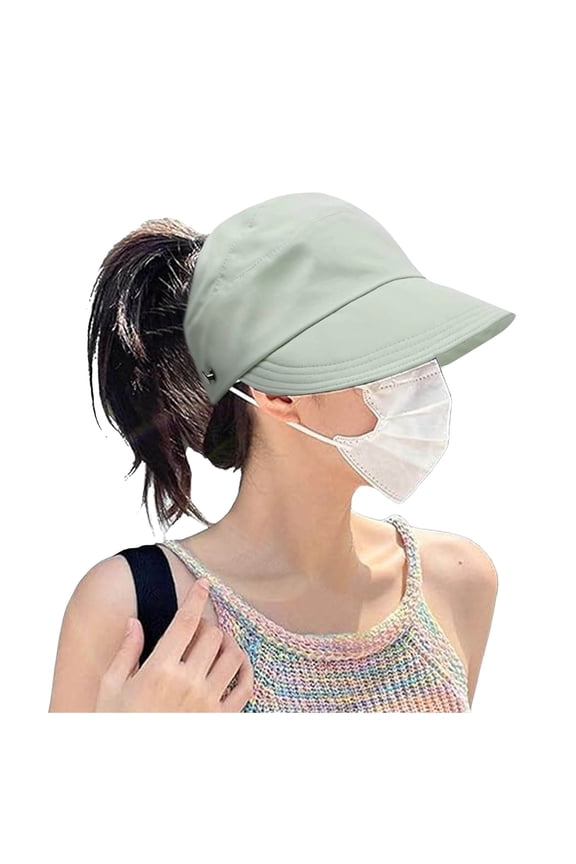 Women's Summer Sun Hat with Ponytail Hole Breathable Outdoor Wide Brim Shade Cap for Beach Travel Gardening