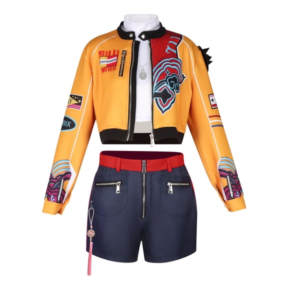 Women's Pop Star Halloween Costume, Pop Idol Stage Outfit 6-Piece Jacket Top Pants Set with Necklace and Accessories for Singer Cosplay, Halloween Party and Dance, Yellow/XL