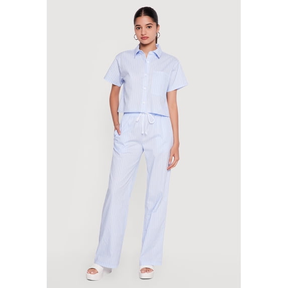 Women's Poplin Pinstripe Drawstring Waist Pants