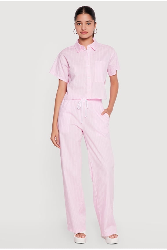 Women's Poplin Pinstripe Drawstring Waist Pants