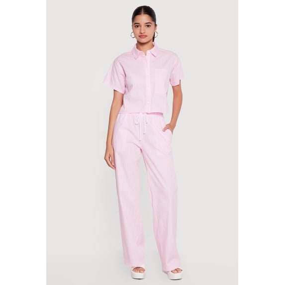 Women's Poplin Pinstripe Drawstring Waist Pants