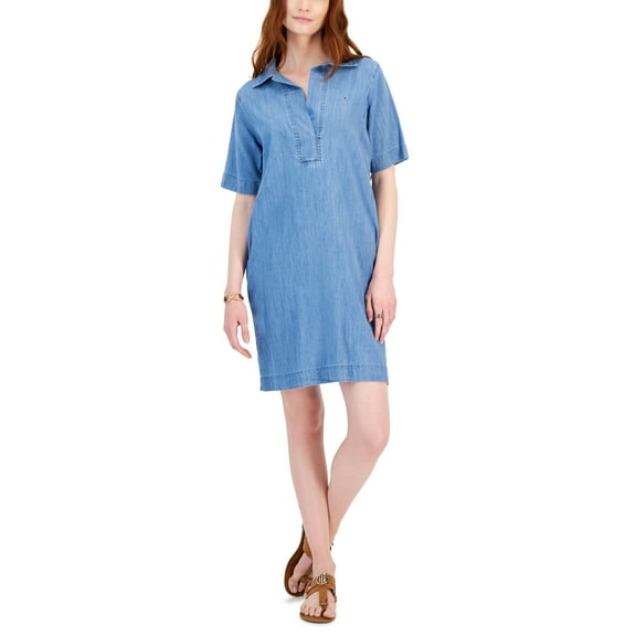 Women's Popover Short-Sleeve Chambray Dress Light Benson L