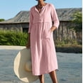 thumbnail image 1 of Women's Popular Round Neck Button Pocket Cotton and Linen Sleeve Solid Color Dress, 1 of 1